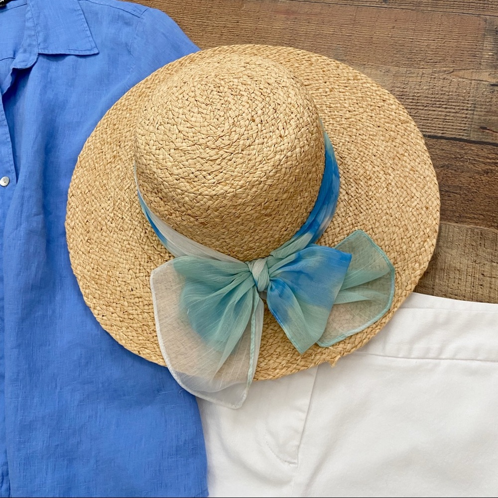 Hat Sun Vacation CAPELLI Straw Floppy Hat with Scarf Band